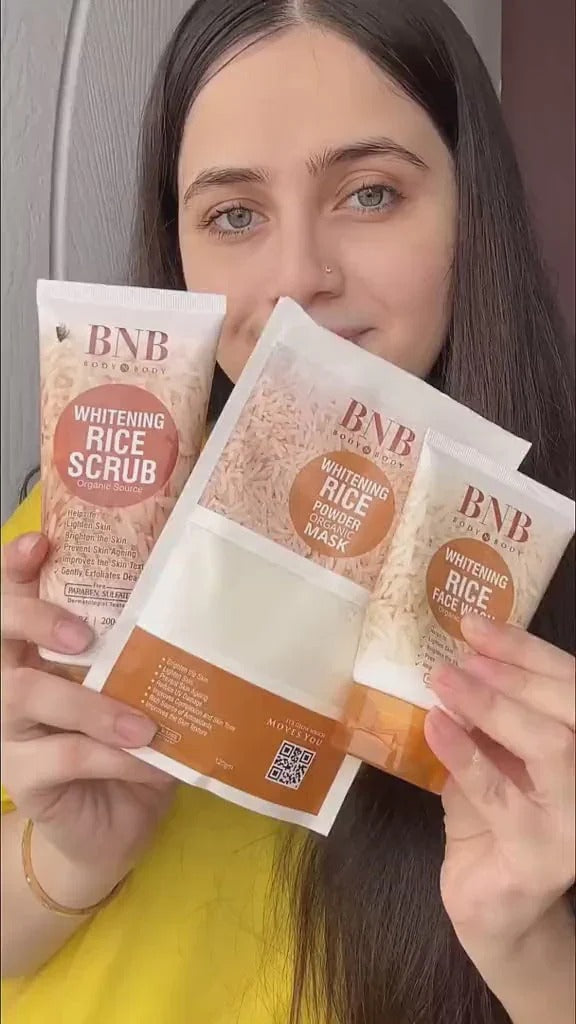 BNB Rice Extract Bright & Glow Kit, Rice Face Wash + Rice Scrub + Rice Mask, B.N.B Rice Facial Kit