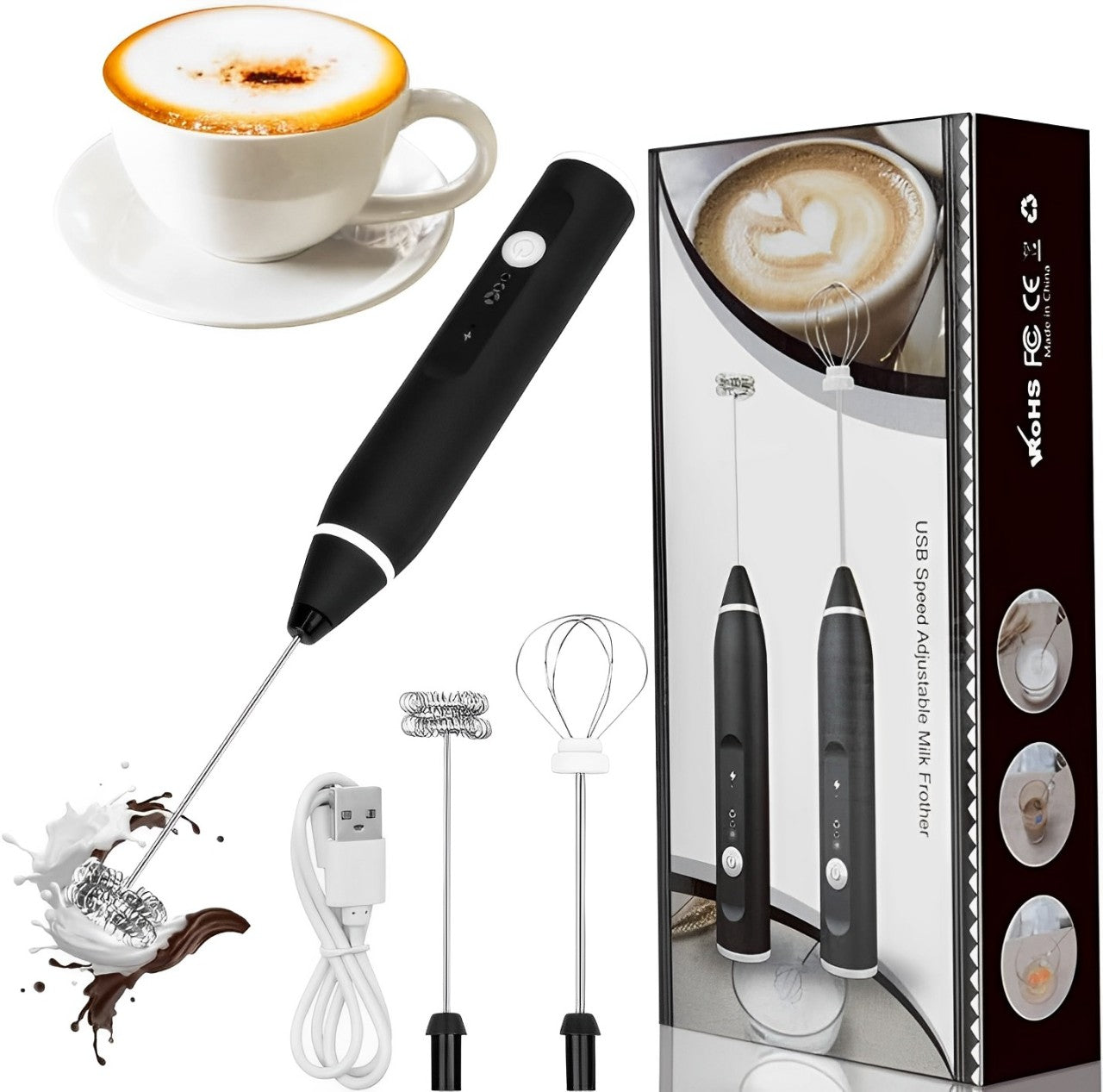 Milk Frother, Coffee Frother Electric Whisk with USB Rechargeable Three-Speed Force Adjustment Milk Bubbler 2 in 1 Coffee Beater Perfect for Coffee, Latte, Cappuccino, Beating Eggs