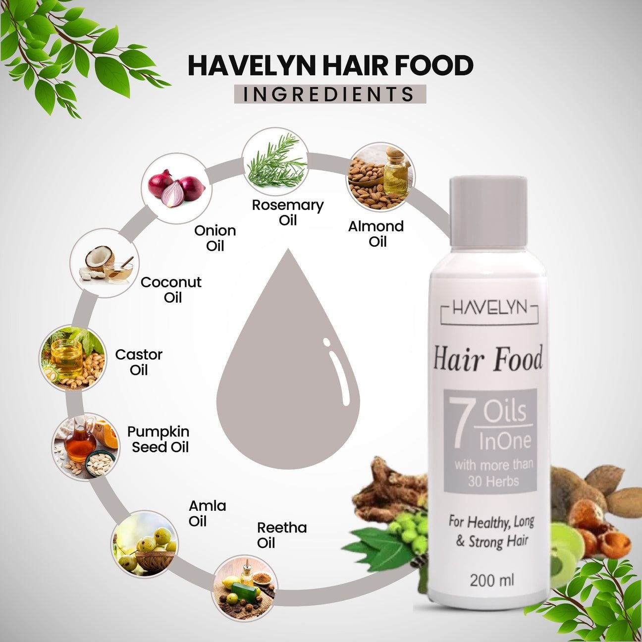 Havelyn 7 in 1 Hair Food Oil for Healthy, Long & Strong Hair, Anti Hair Fall Oil for Men & Women, Nourishing Hair Oil with 7 Essential Oils & 30 Ayurvedic Herbs, Original Hair Oil & Serums