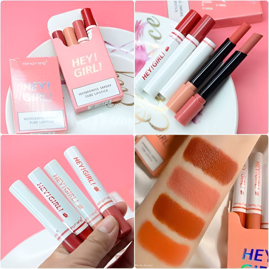 Hey girl lipstick Pack of 4 Lipsticks Matte Long Lasting touch colors Hey Girl Velvet Matte Lipsticks Waterproof