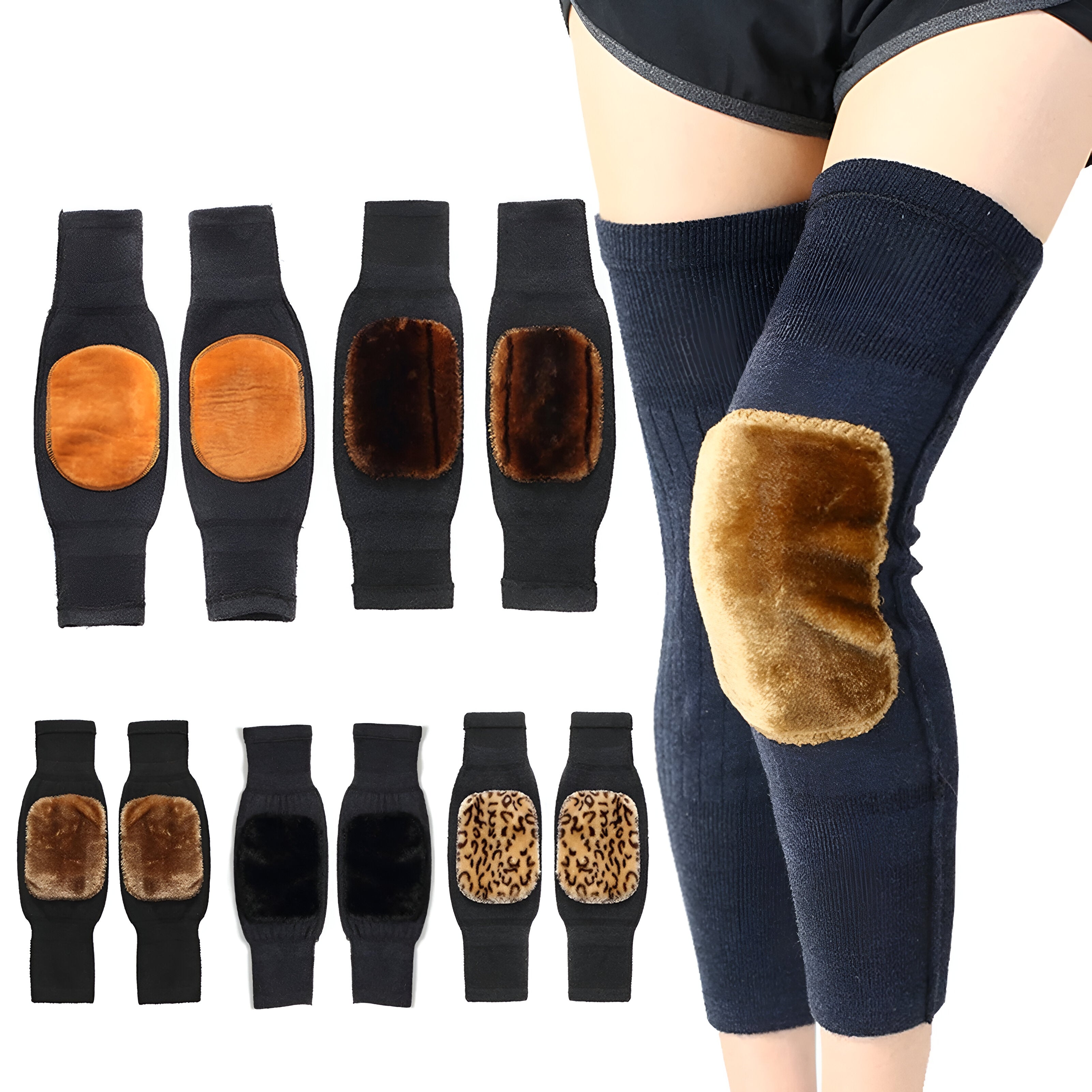 1 Pair Winter Thermal Knee Pads Knitted Thickened Plush Elastic Soft Heat Retention Anti slip Knee Leg Warmers, Leg Warmers Sleeves Thick Fleece Lined Knee Pads Brace Support Guard Protector